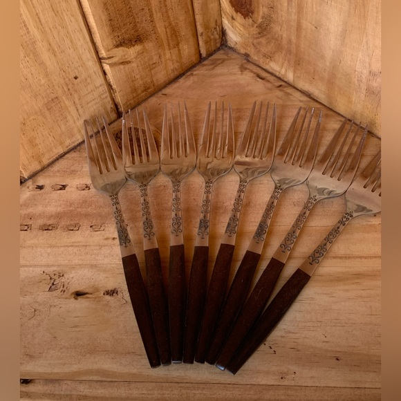 Vintage 24 Piece Flatware set- stainless steel with wood handle. Modern Danish - Picture 4 of 15